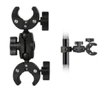 adjustable double clamp mount action camera mount, bike handlebar mount, motorcycle camera bracket, 360 ball head, selfie stick clamp, tripod adapter, aluminium camera holder, studio light clamp, reflector mount, vlog camera stand, dual ball joint, action camera clamp mount, photography light stand clamp.