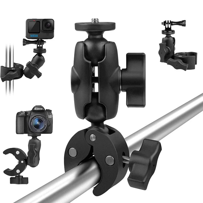 GoPro mount, Insta360 mount, action camera mount, bike handlebar mount, motorcycle mount, camera clamp, aluminum alloy mount, 360° rotating mount, dual ball-head mount, universal camera holder, tripod adapter, selfie stick clamp, CNC mount, alloy camera bracket, quick release mount, non-slip clamp, dual joint mount, adventure camera mount, GoPro handlebar adapter, Insta360 handlebar bracket.