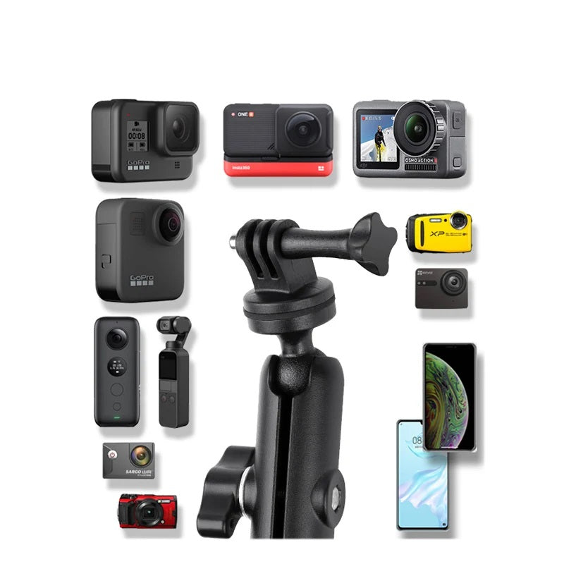 GoPro mount, Insta360 mount, action camera mount, bike handlebar mount, motorcycle mount, camera clamp, aluminum alloy mount, 360° rotating mount, dual ball-head mount, universal camera holder, tripod adapter, selfie stick clamp, CNC mount, alloy camera bracket, quick release mount, non-slip clamp, dual joint mount, adventure camera mount, GoPro handlebar adapter, Insta360 handlebar bracket.