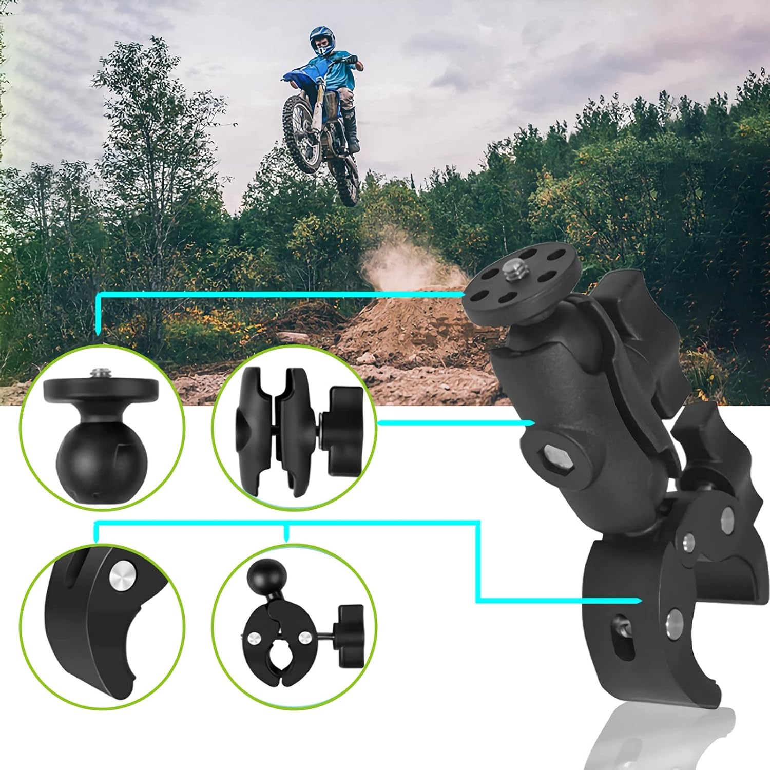 GoPro mount, Insta360 mount, action camera mount, bike handlebar mount, motorcycle mount, camera clamp, aluminum alloy mount, 360° rotating mount, dual ball-head mount, universal camera holder, tripod adapter, selfie stick clamp, CNC mount, alloy camera bracket, quick release mount, non-slip clamp, dual joint mount, adventure camera mount, GoPro handlebar adapter, Insta360 handlebar bracket.