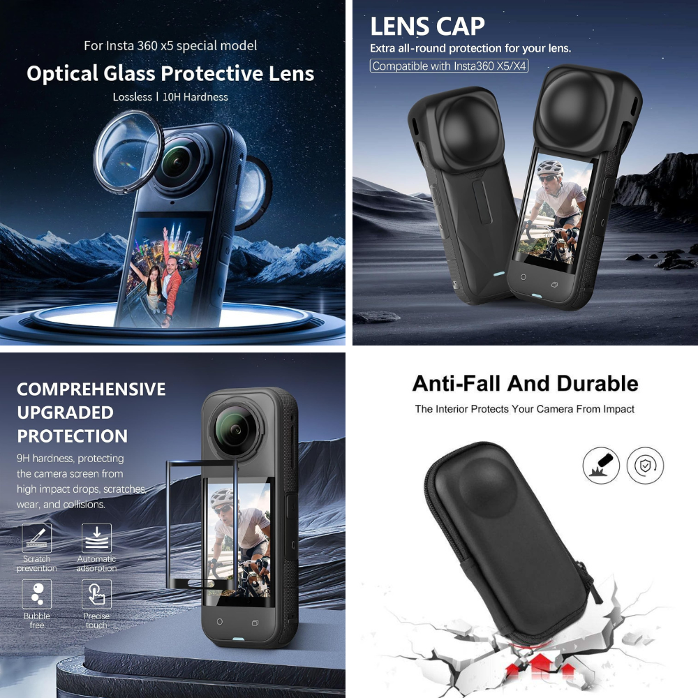 Complete accessory bundle for Insta360 ONE X5 with pouch and covers