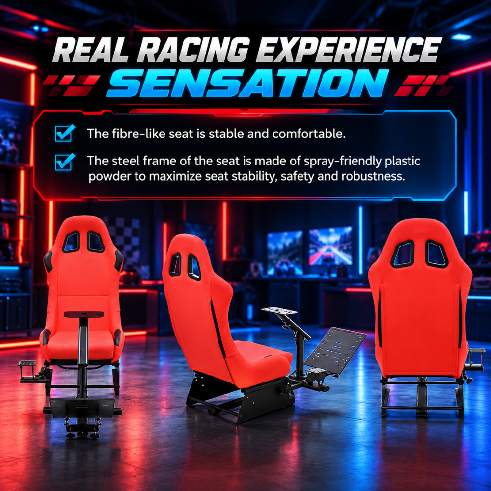 Racing cockpit with steering wheel and shift knob support