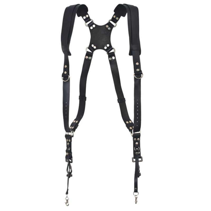 Dual shoulder leather camera strap harness for DSLR and SLR