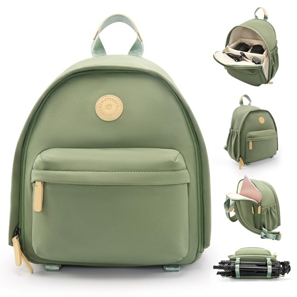 Cwatcun small camera backpack for DSLR with laptop compartment and tripod strap