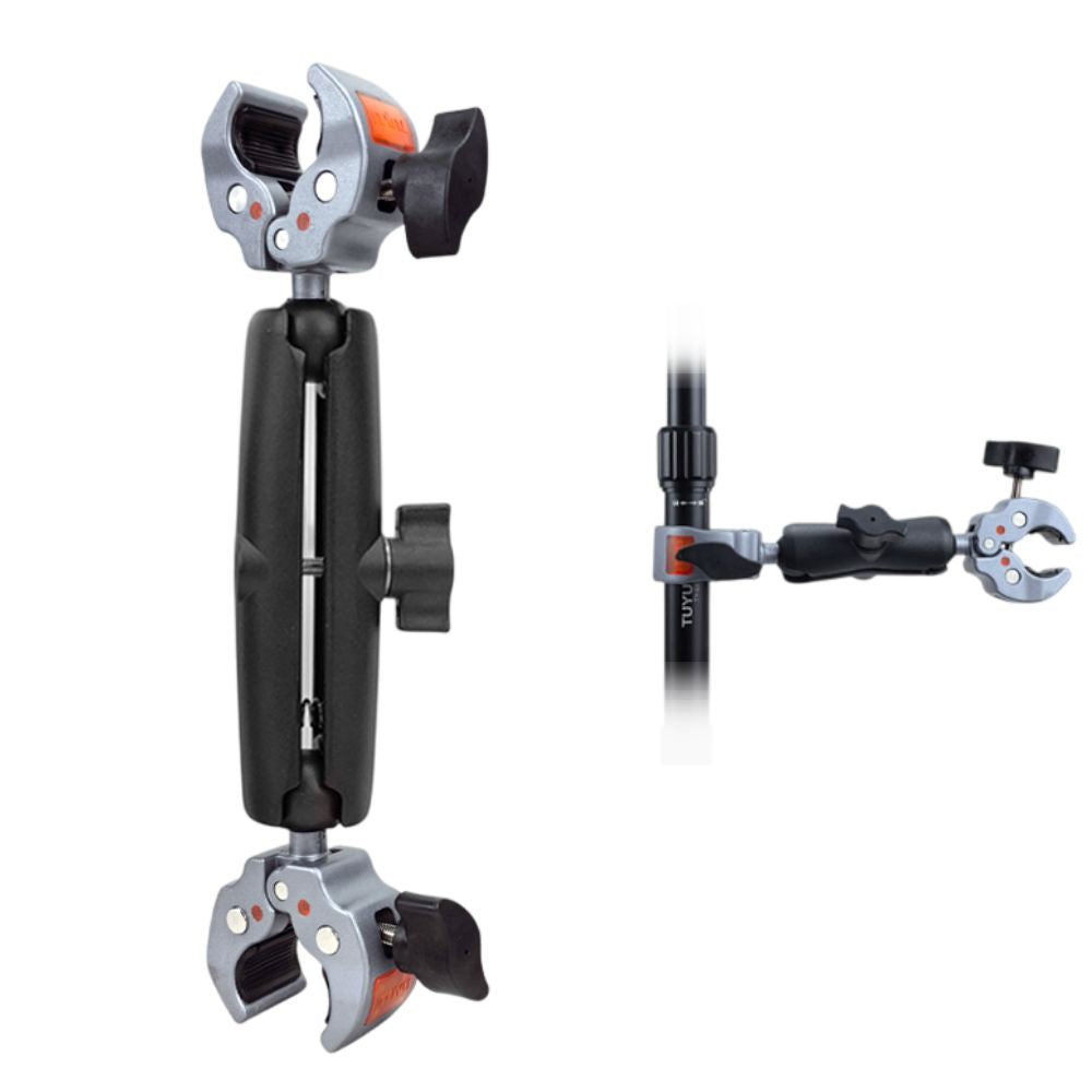 action camera mount, bike camera mount, handlebar camera mount, aluminium clamp mount, motorcycle camera mount, go pro handlebar mount, double clamp mount, double clamp bike mount, double clamp full aluminium mount