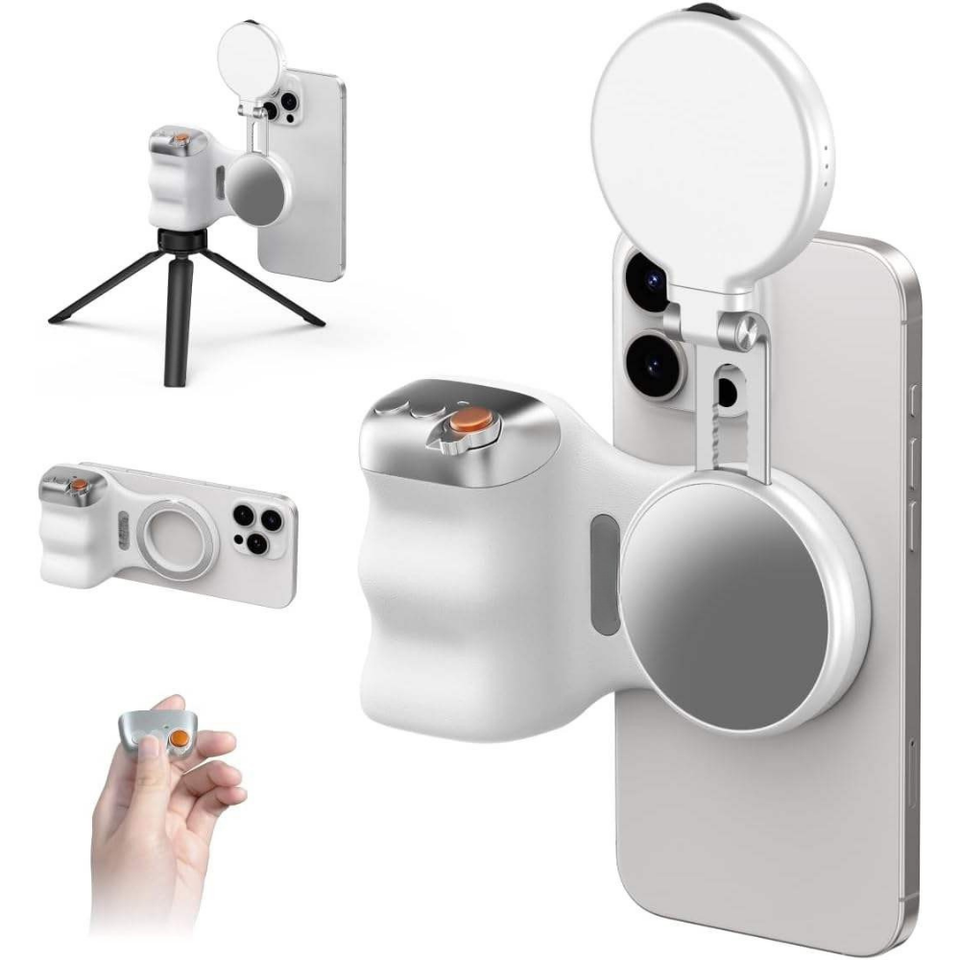 Smartphone creator kit with magnetic camera grip and selfie ring light