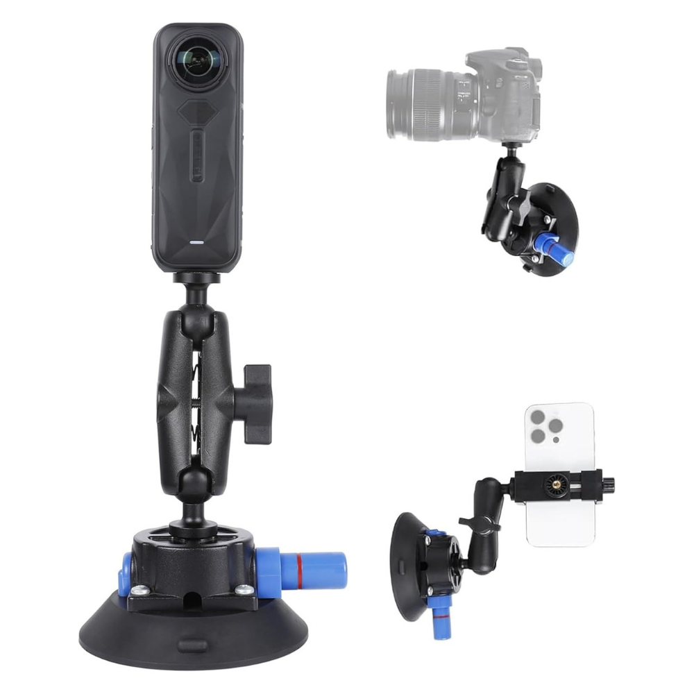Air pump vacuum suction cup mount for GoPro and action cameras
