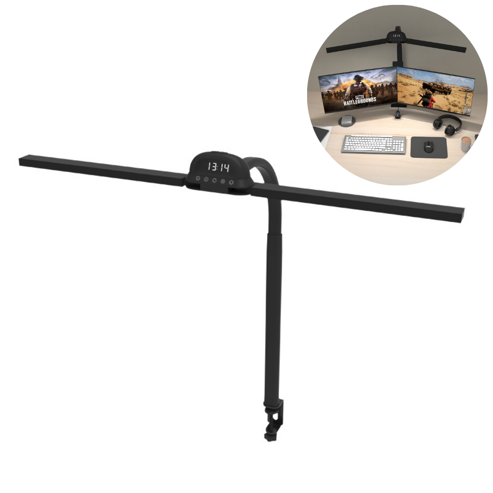 Smart LED desk lamp with clock display and remote