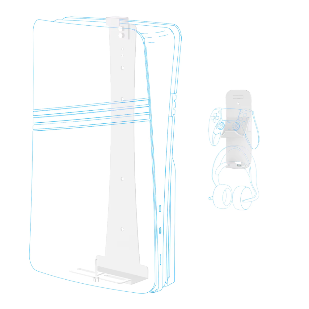 PS5 wall mount with controller holder and headset stand
