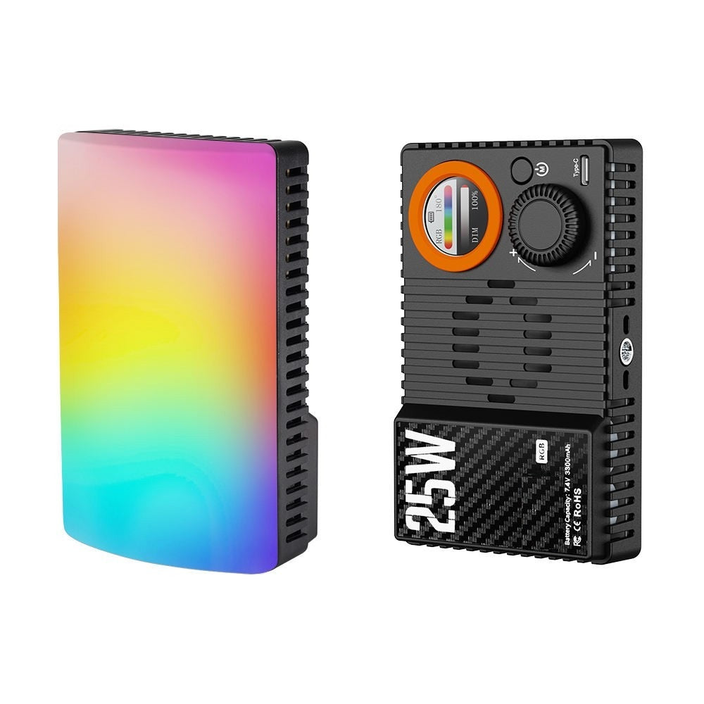 25W RGB video light with dimmable full-color 1800–9000K output