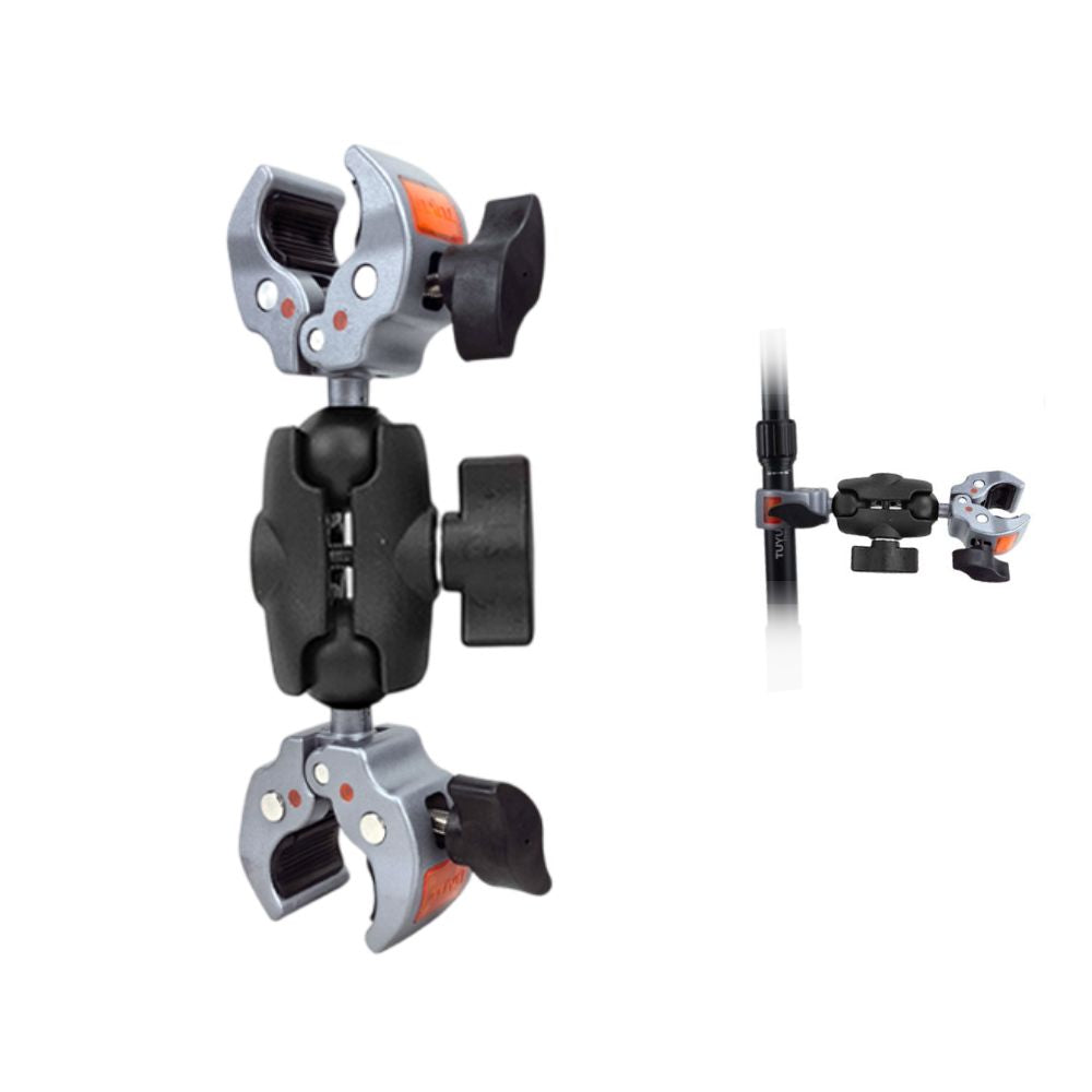 action camera mount, bike camera mount, handlebar camera mount, aluminium clamp mount, motorcycle camera mount, go pro handlebar mount, double clamp mount, double clamp bike mount, double clamp full aluminium mount