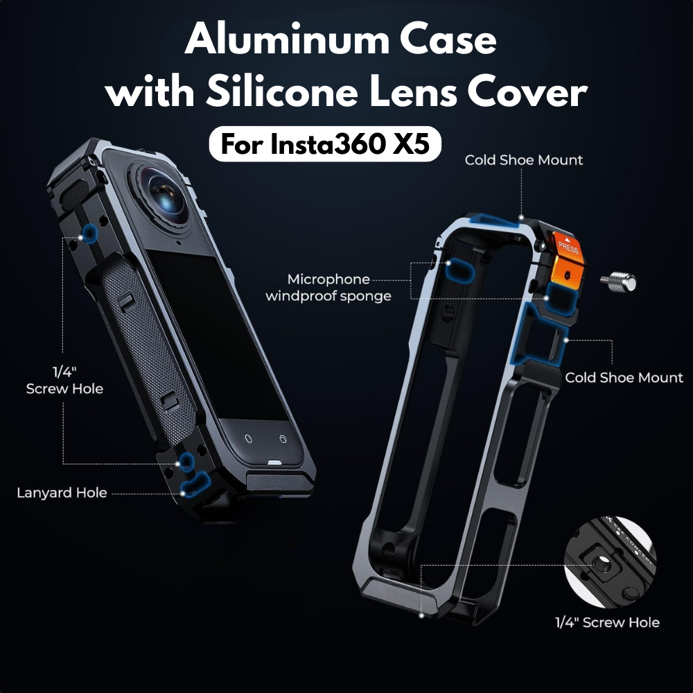 Aluminum Cage for Insta360 X5 Camera with Cold Shoe Mount