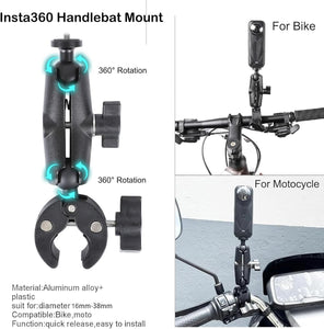 Complete bike motorcycle mount kit for 360° action camera shooting