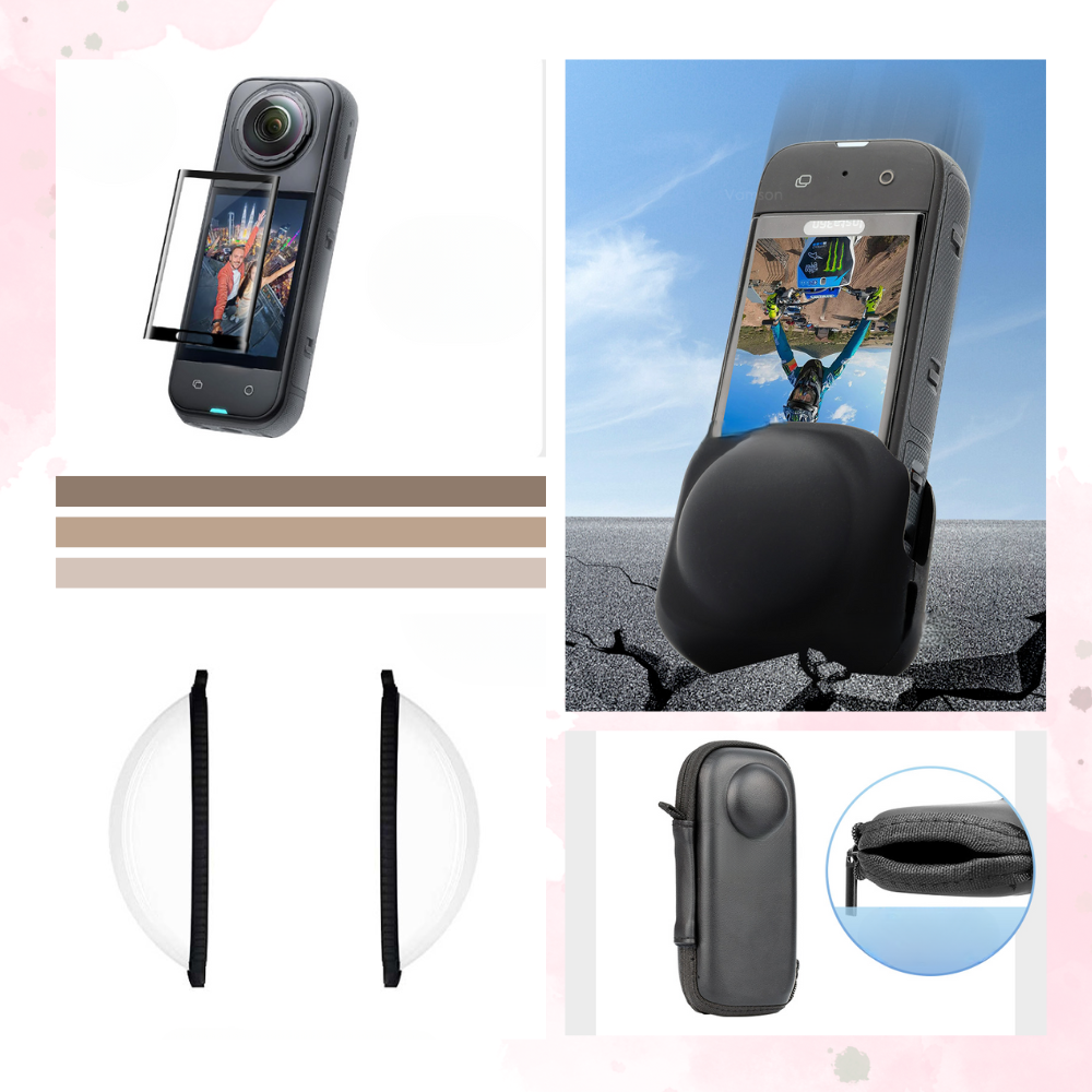 Protective kit with silicone lens cap and tempered glass screen guard