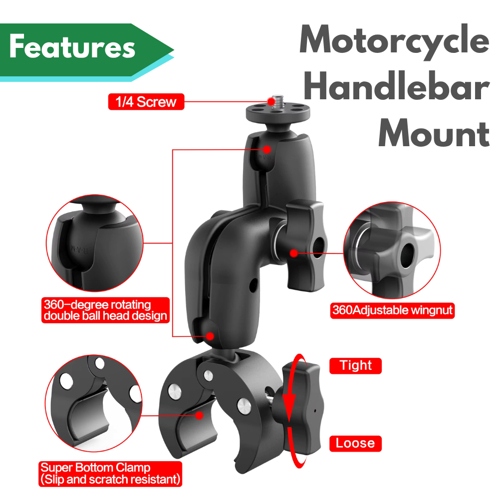 Dual ball head bike mount for GoPro, DJI, and Insta360 cameras
