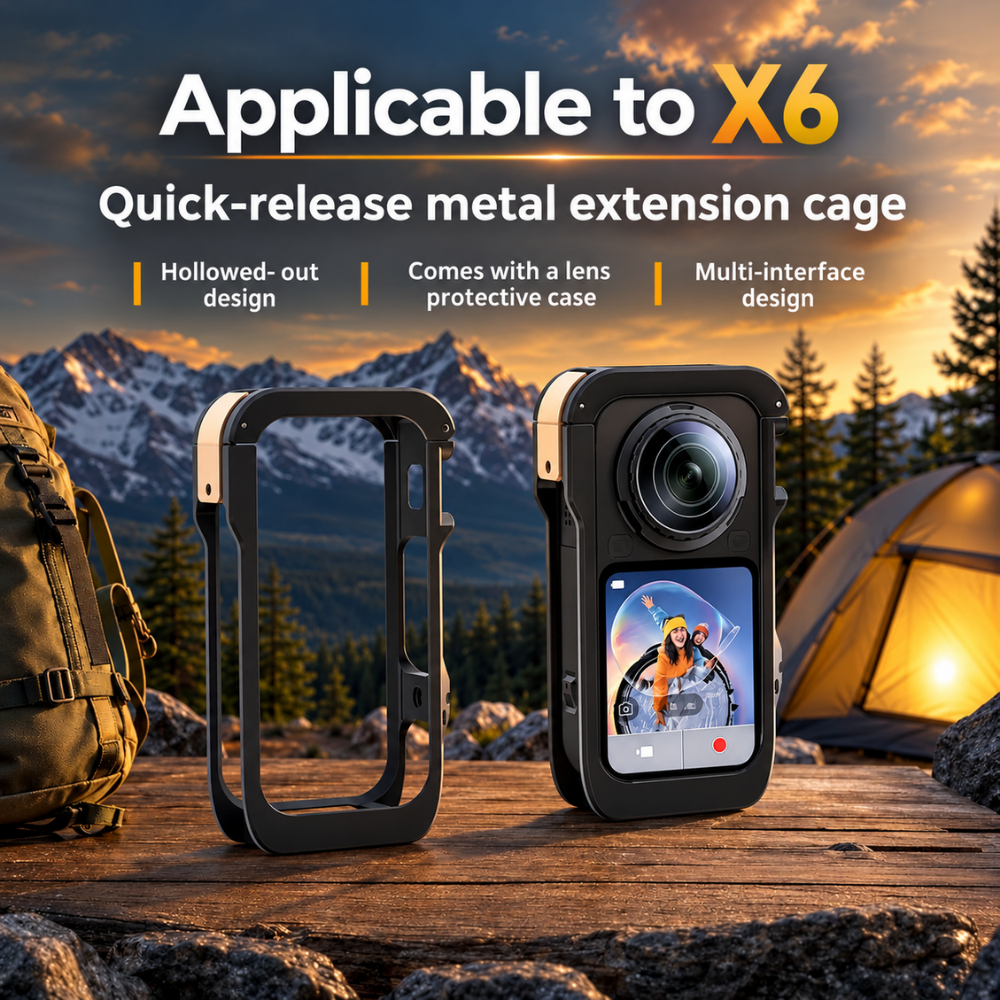 Aluminum Camera Cage for Insta360 X6 dual 1/4 inch threads