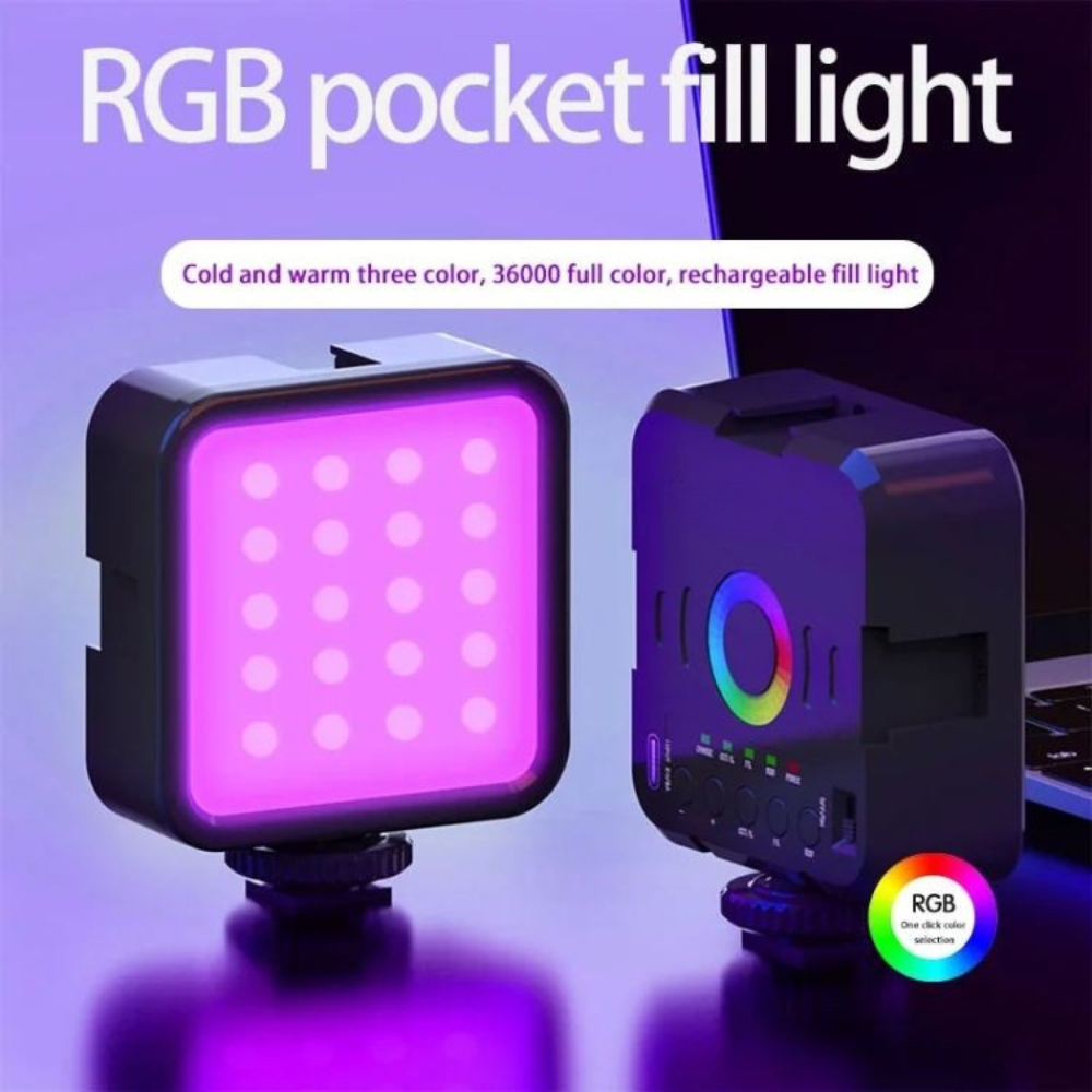 rgb led photo light with phone holder for vlogging content