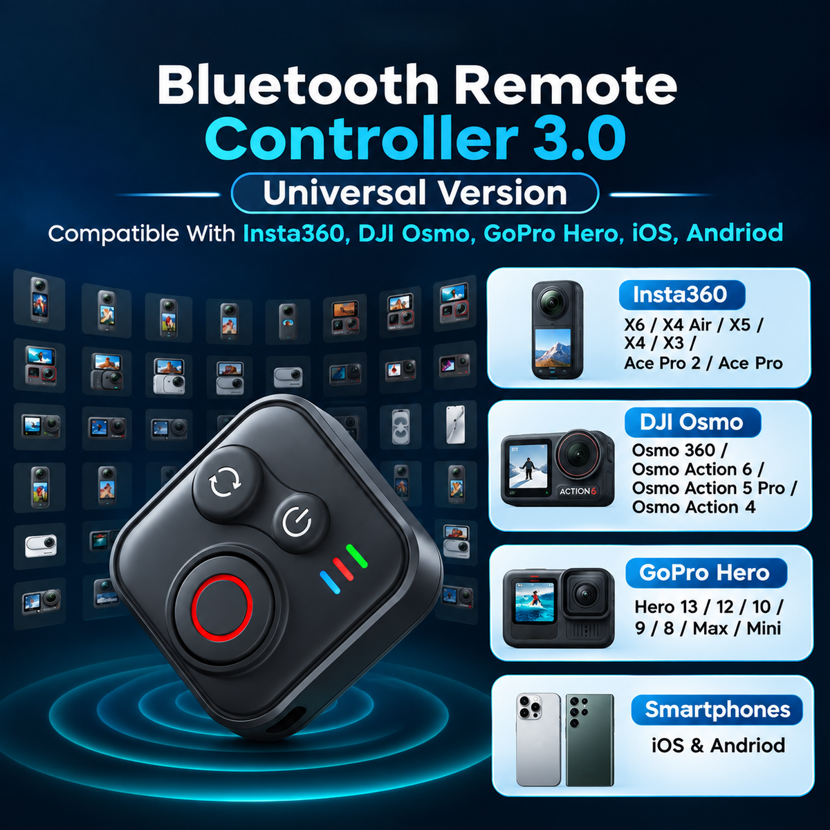 Bluetooth Camera Remote for Insta360 X6 X5 and X4