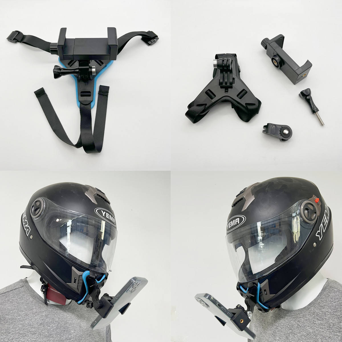 Action camera chin mount with mobile holder compatible with GoPro, Insta360, DJI