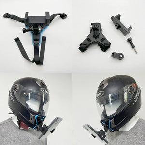 Durable helmet chin mount with adjustable strap for action camera and smartphone