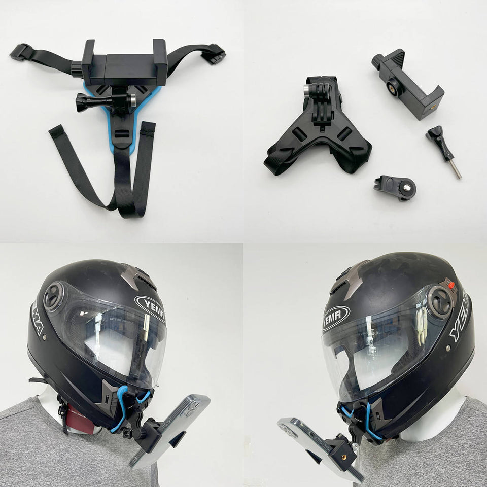 Action camera chin mount with mobile holder compatible with GoPro, Insta360, DJI