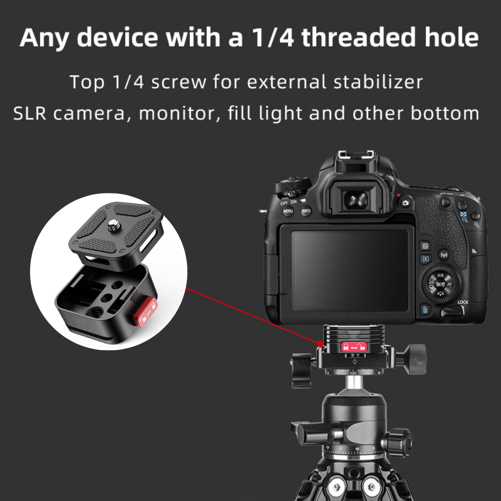 1/4 inch screw QR plate for tripod, monopod, and selfie stick