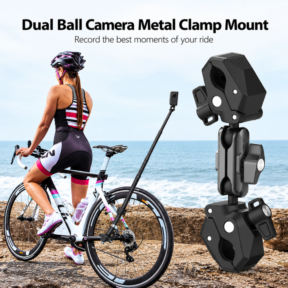 Dual Ball Head Clamp Mount | 360° Bike & Motorcycle Handlebar