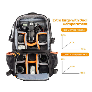 dual compartment camera bag for DSLR and mirrorless cameras