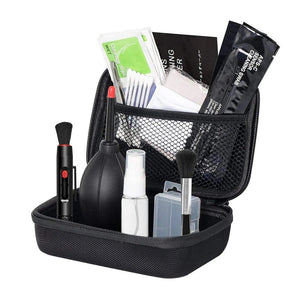 Complete camera cleaning set with wipes, cloth and storage case
