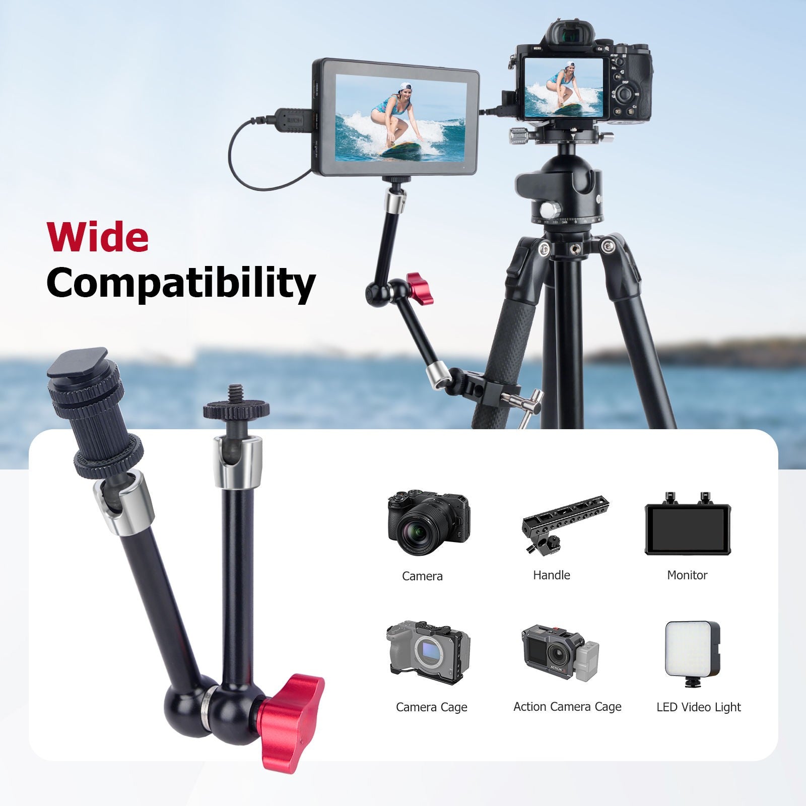 Durable cold shoe arm bracket for photography accessories