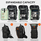 Large DSLR backpack fits 2 cameras, 7 lenses, drone, gimbal, and 16-inch laptop