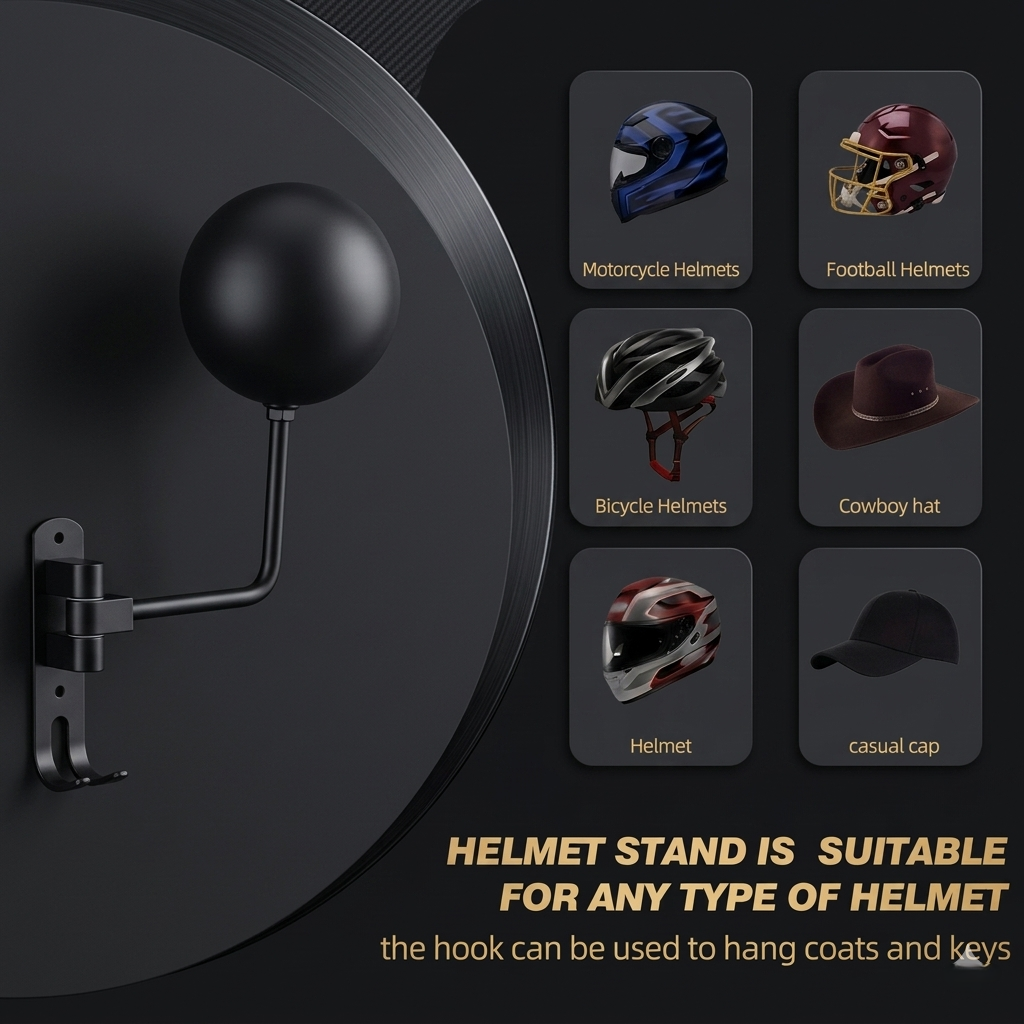 Aluminum helmet hanger with dual storage hooks