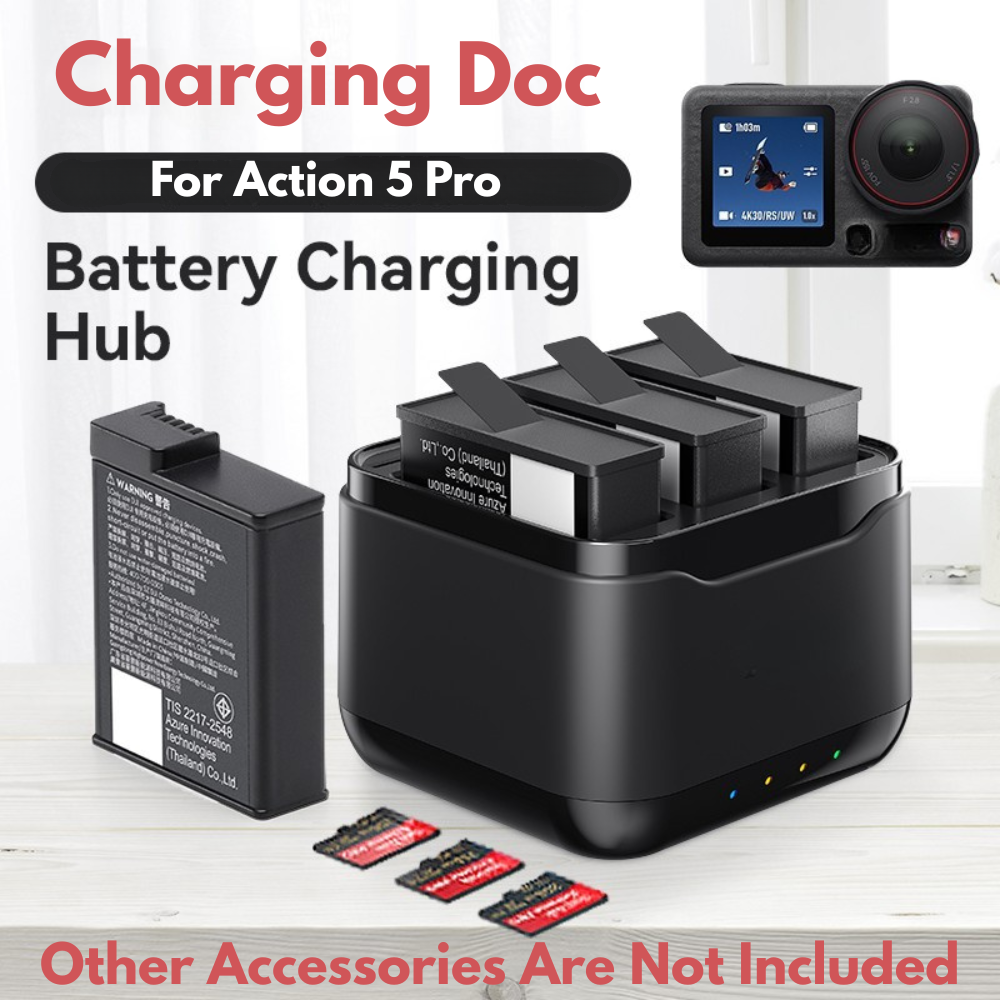3-slot battery charger dock with LED indicators and smart charging