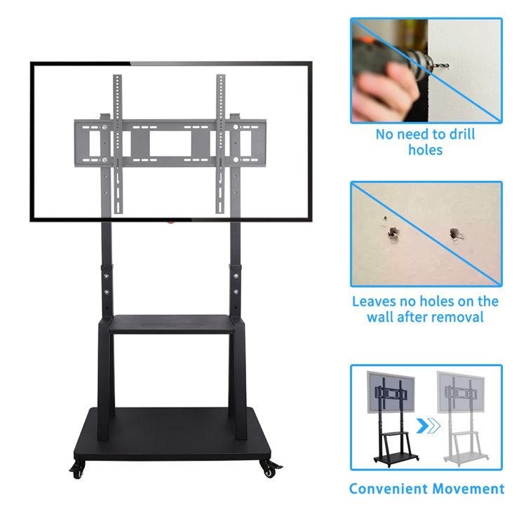 Mobile floor cart TV stand with adjustable height and shelf