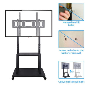 Rolling TV stand with shelf for screens and accessories storage