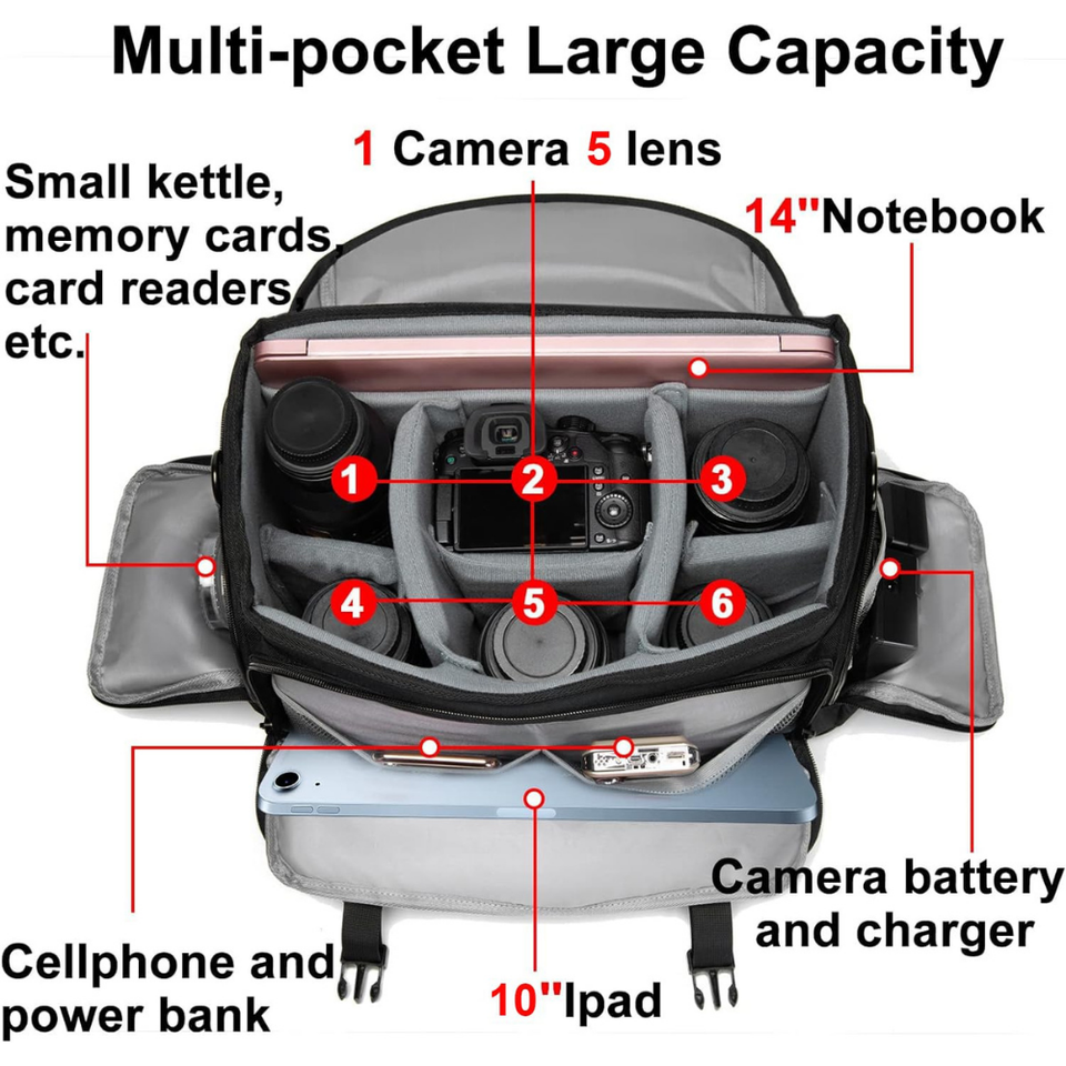 Large waterproof camera bag for DSLR and mirrorless cameras