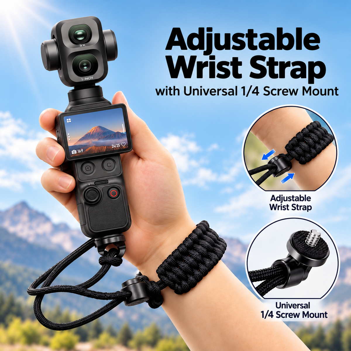 Camera Wrist Strap For DJI Pocket 4Pro, Insta360 Luna Ultra With Universal 1/4-inch Thread