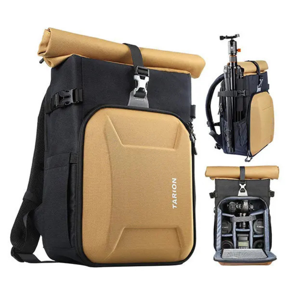 Photography backpack with removable laptop compartment and rain cover