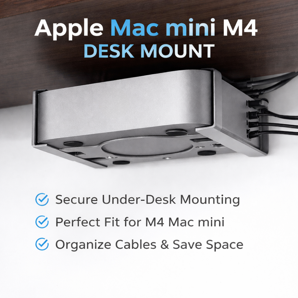 Mac Mini M4 Under Desk & VESA Wall Mount Bracket (Silver)
