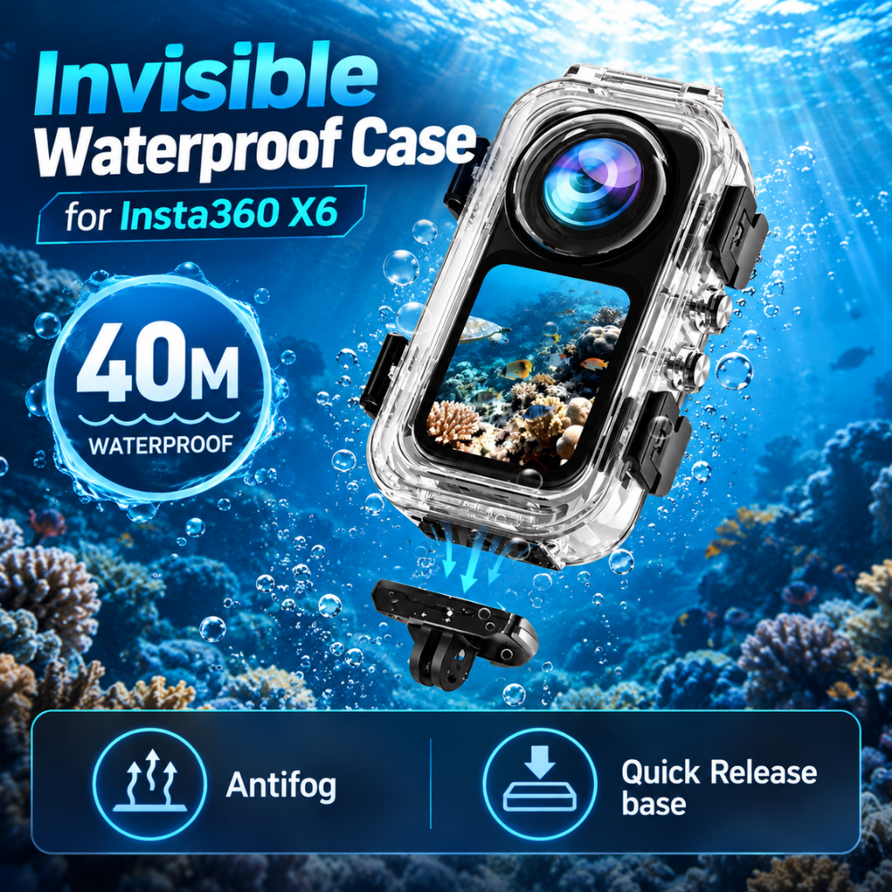 Waterproof Case for Insta360 X6 with invisible spherical optical lens