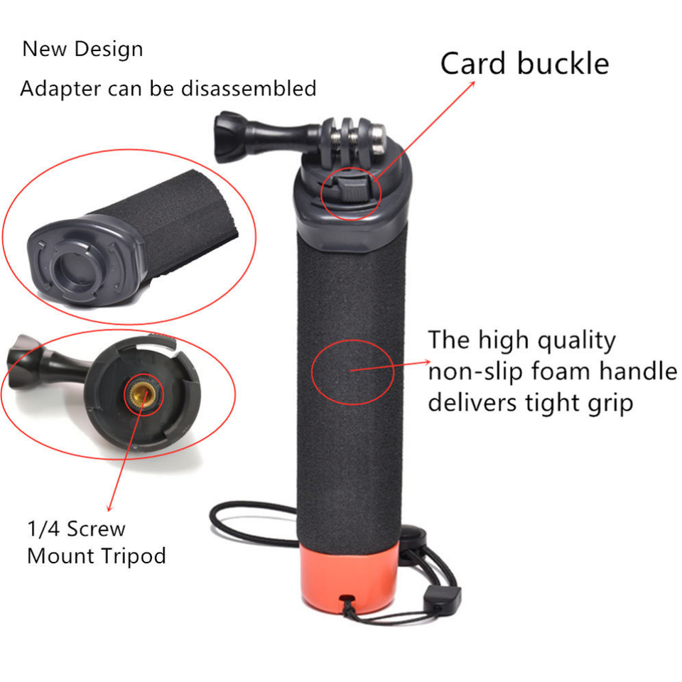 Anti-slip floating handle bobber stick for action cameras