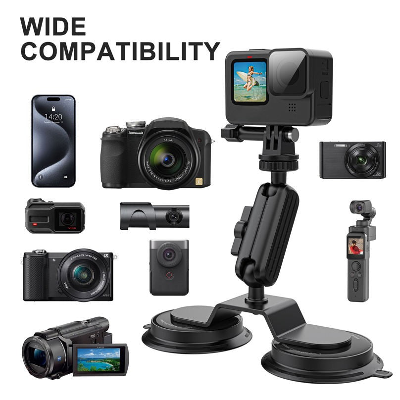Stable windshield window car mount stand for GoPro and smartphones