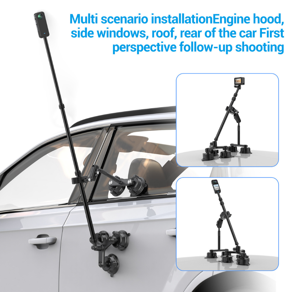 car camera mount with 360 selfie stick for high angle shots
