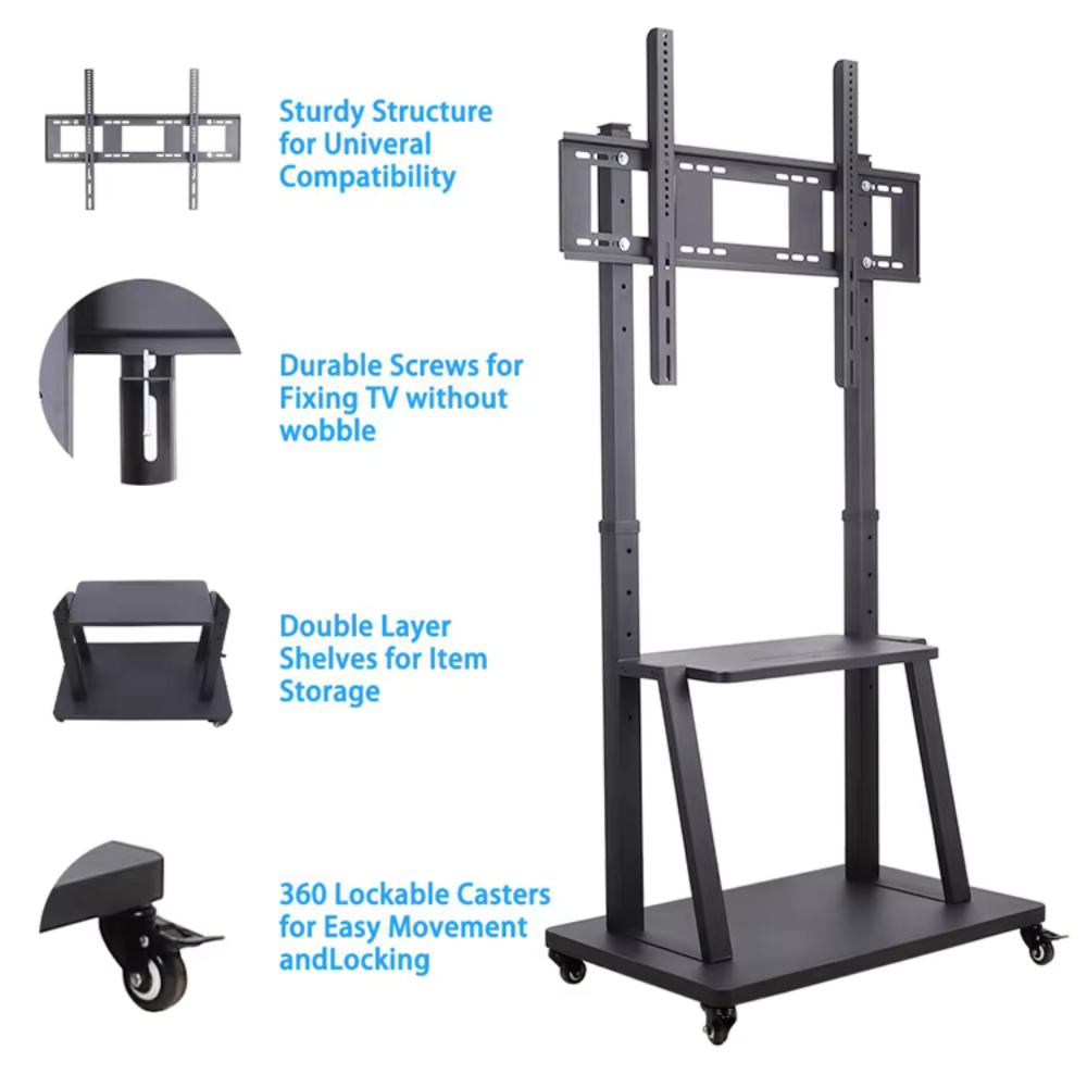 Heavy-duty steel TV trolley with tilt and swivel function