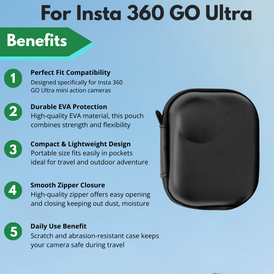 Compact EVA pouch for Insta360 GO Ultra camera and accessories