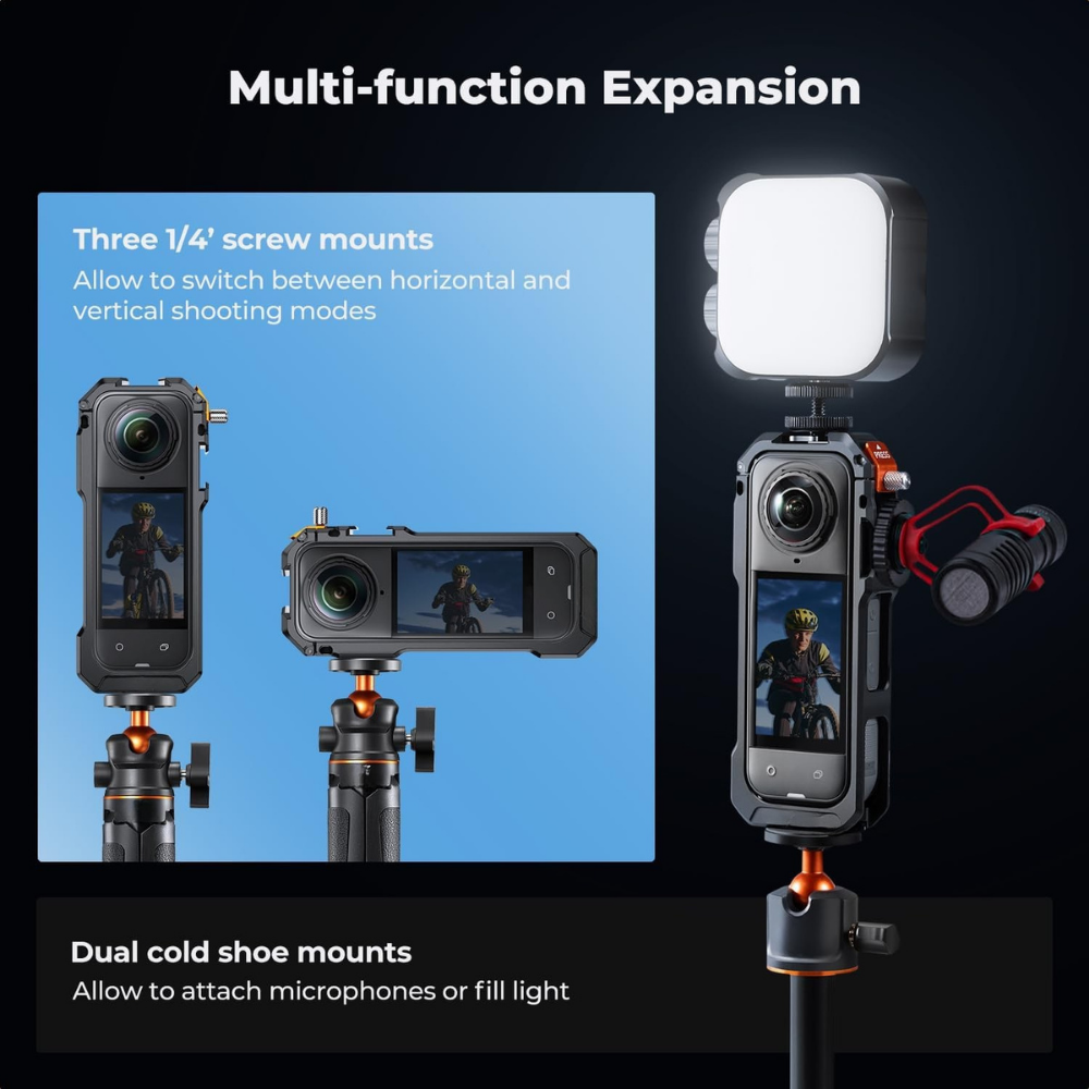 Aluminum Cage for Insta360 X5 Camera with Cold Shoe Mount