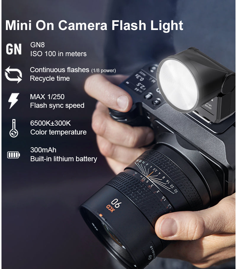Rechargeable mini flash light for DSLR photography lighting
