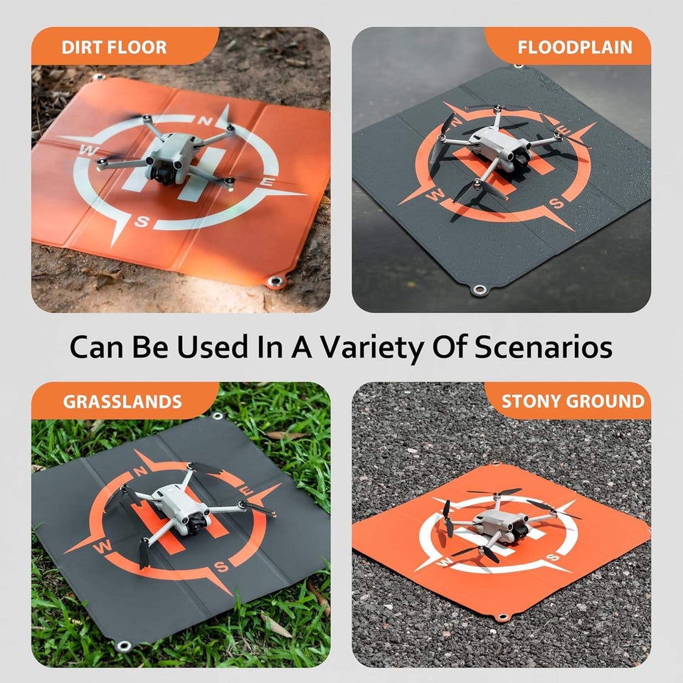 Portable drone landing mat with ground nails for outdoor use