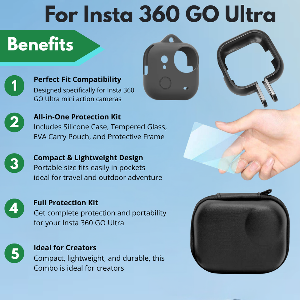 Complete protection bundle for Insta360 GO Ultra action camera