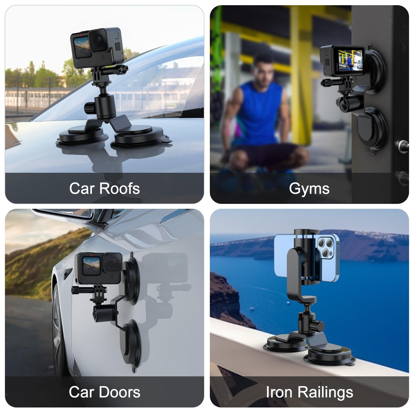 Portable suction cup holder for DJI, Insta360, and GoPro cameras